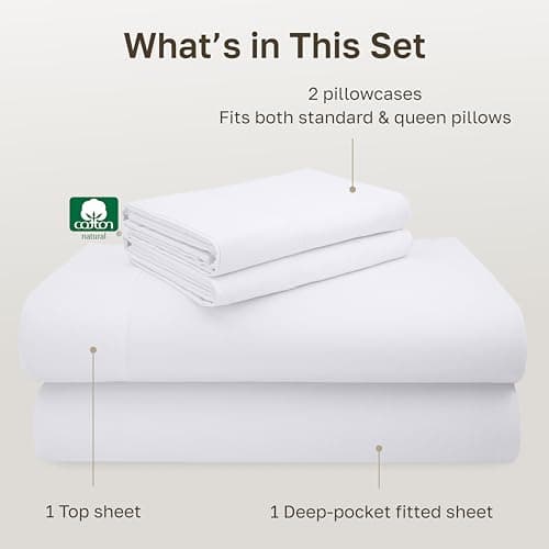 California Design Den Queen Sheet Set - Luxury 600 Thread Count Sateen, 100% Cotton Deep Pocket Queen Sheets with All Around Elastic, Snug Fit, Durable Bedding Set - White view 4