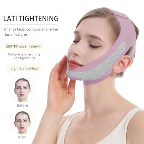 Graphene V Line Lifting Mask, Face Lifting Strap for Sleeping, Reusable & Adjustable Chin Strap for Jawline Lifting, Double Chin Lifting Straps for Women, Purple view 3