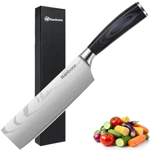 Nanbone Nakiri Knife 7 Inch Sharp Meat Cleaver and Vegetable Kitchen Knife Damascus Asian Chef Knife for Home and Kitchen with Ergonomic Handle High Carbon Stainless Steel knife Chef Cooking Gift — image 1