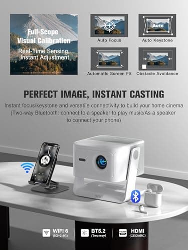 【Official Licensed Google TV】VOPLLS 4K Smart Outdoor Projector with WiFi and Bluetooth, VOPLLS Projectors with Dolby/Auto Focus, Portable Movie Phone Wireless Gaming Proyector for Bedroom (Upgrade) view 3