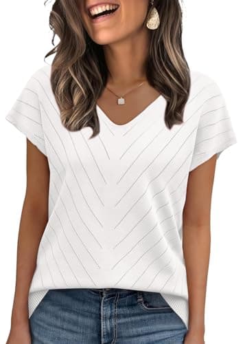WIHOLL Short Sleeve Sweater for Women V Neck Trendy Summer Tops 2026 Beach Vacation Clothes Travel Business Casual Outfits — image 1