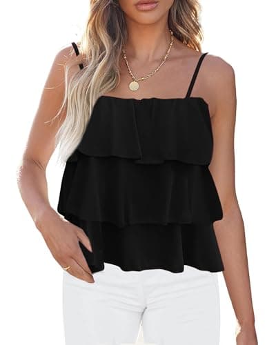 KIRUNDO Spaghetti Strap Ruffle Babydoll Peplum Tank Tops for Women 2026 Summer Cute Flowy Beach Vacation Cruise Outfits — image 1