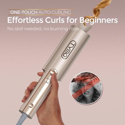 TYMO CurlPro Plus Automatic Rotating Curling Iron - Upgraded Long Barrel Curling Wand for Long Hair, Ceramic Hair Curler for Women, Anti-Scald, Tangle-Free, 600M Ionic, Dual Voltage, Gold, 1 Inch view 2