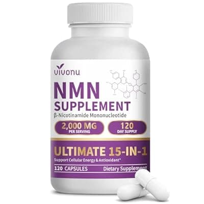 15-in-1 Liposomal NMN Supplement, 2000mg per* Serving*, 120 Day Supply, 99% Pure, NAD+ NMNH Alternative with Nicotinamide Mononucleotide, Resveratrol, TMG, CoQ10, Quercetin & Glutathione, 120 Capsules