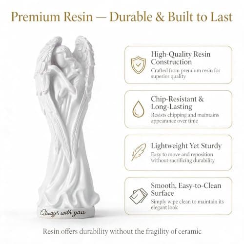 Resin Angel Figurine, Hand-Painted Cherub Guardian Statue, Tabletop Ornament for Home Office Shelves, Sympathy Remembrance Desktop Decor - 6.22inch view 4