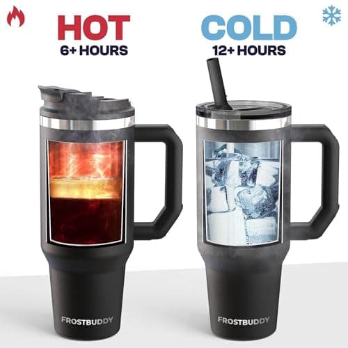 Frost Buddy Thicc Buddy 40oz Tumbler - Spill-Proof Flip Lid (Dark Night) | 40 oz Tumbler with Handle, Tumbler with Lip Balm Holder view 4