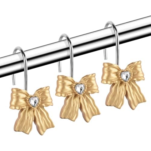 12PCS Shower Curtain Hooks Rings,Gold Bow Resin Curtain Hooks Shower Rings for Bathroom Baby Room Nursery Art Decors view 6