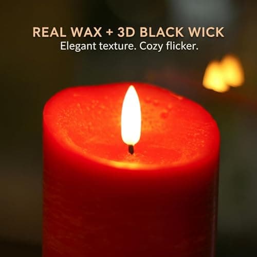 ANGELLOONG Red Flameless Candles with Remote and Timer, Real Wax Flickering Fake Pillar Candles Battery Operated, Electric LED Candle for Bathroom Table Decor Birthday Gifts for Him Her, Set of 3 view 5