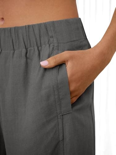ANRABESS Women's Wide Leg Linen Pants Summer Boho Casual Elastic Waist Long Lounge Travel Pants Trousers with Pockets view 5