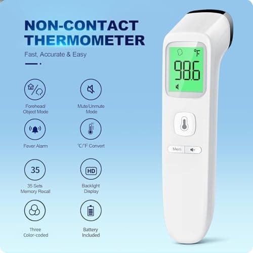 No-Touch Thermometer for Adults and Kids, Accurate Digital Baby Thermometer, Fever Alarm & Silent Mode, 2 in 1 Forehead & Object Mode view 2