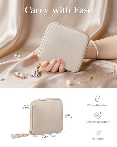 Lolalet Travel Jewelry Case Organizer, Small Jewellery Pouch with Compartments for Storage, Soft Velvet Bag for Traveling Women, Packing for Necklaces, Earrings, Bracelets, Mothers Day Gifts -Oatmeal view 3