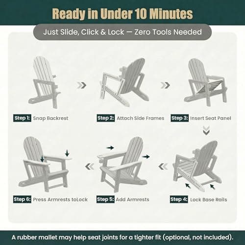 Adirondack Chair with Cup Holder,Tool-Free Assembly,No Screws Needed,All-Weather HDPE Plastic Outdoor Patio Chair,Wood-Grain Slatted Look,Easy to Take Apart for Storage,Fire Pit Chairs（Navy blue） view 5