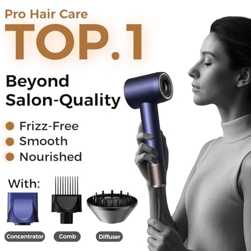 High-Speed Hair Dryer Pro, No Heat Damage & 600 Million Ions Blow Dryer for Hair Care Beyond Salon, Fast Drying & Low Noise, Hairdryer with Diffuser, Nozzle, Comb view 2