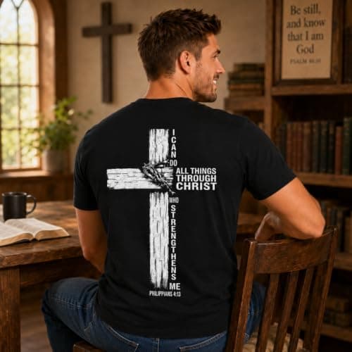 Christian Shirts for Men: Stretch Faith Cross Bible Verse Costumes Tee view 5