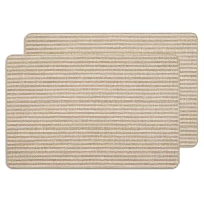MatEssenz 2 Pack Door Mats 2x3 ft, Low Profile Entryway Rug Set, Woven Faux Linen Porch Mat, Washable Rubber Backed Dirt Catcher for Indoor Patio & Garage, Khaki
