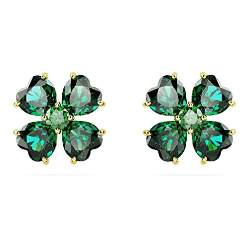 Swarovski Idyllia Stud Earrings, Gold-Tone Finished Clover Motif with Green Stones, Part of the Swarovski Idyllia Collection