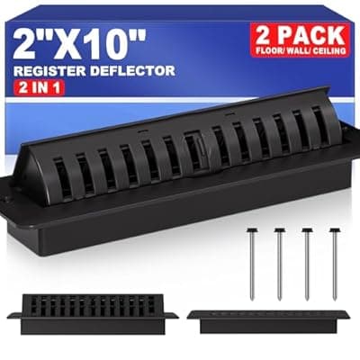 2x10 Floor Register with Vent Deflector, 2 in 1 Adjustable Floor Vent Covers, Floor Vent Deflector Includes Mounting Screws for Floor & Wall for Easy Install, Toe Kick Vent Cover, Black, 2 Pack