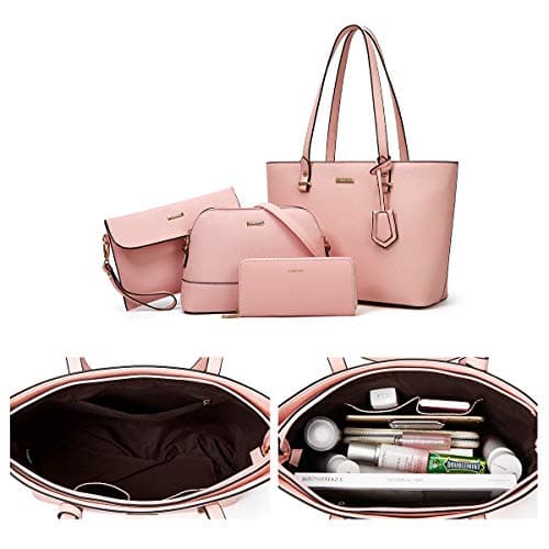 Women Fashion Synthetic Leather Handbags Tote Bag Shoulder Bag Top Handle Satchel Purse Set 4pcs view 5