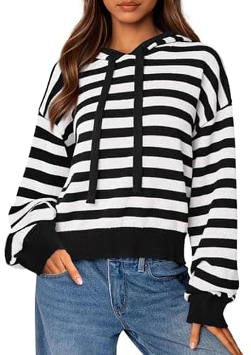 PRETTYGARDEN Hoodies for Women Fall Fashion 2026 Striped Pullover Sweaters Casual Long Sleeve Tops Winter Clothing — image 1