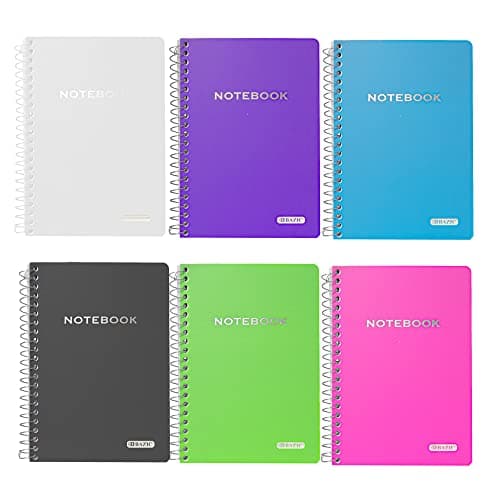 BAZIC PRODUCTS Spiral Notebook, Composition Book, 5" x 7" Poly Cover Spiral Notebook, College Ruled 100 Sheet Notebook for School, Office, & Home Use, Assorted Color, 6-Pack — image 1