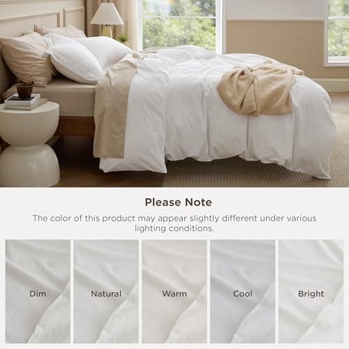 Bedsure 100% Washed Cotton Duvet Cover King Size - Natural White Minimalist Bedding Set Linen Like - PureWoven Plain Simple & Soft Comforter Cover for All Seasons (Natural White, King, 104"x90") view 5