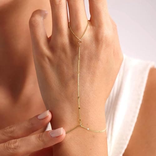 BAYLAY Hand Chain Bracelet, 14K Gold Plated Ring Bracelet Hand Chain Dainty Gold Bracelet for Women Trendy Finger Ring Slave Bracelets Hand Jewelry for Women Summer Beach Boho Gifts Trendy Stuff view 2