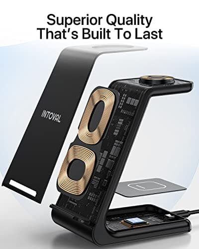 Intoval Wireless Charger,Wireless Charging Station for Samsung Galaxy Phone/Watch/Buds,fit for Galaxy S25/S24/S23/S22,Note20/10/Z Fold/FLI,Watch 8/7/6/5/4/Active 2/1, Buds3/2/Pro/Live(S3,Black) view 6