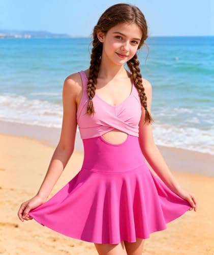 MFAVIP Girls One Piece Swimsuit Padded with Ruffle Skirt Girls Bathing Suit Adjustable Straps Teen Swimwear 9-16 view 3