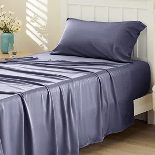Bedsure Cooling Sheets Twin, Rayon Derived from Bamboo, PureWoven, Breathable & Soft, Deep Pocket Up to 16 Inches, Hotel Luxury Silky Bedding for Hot Sleepers, Dark Grey view 1