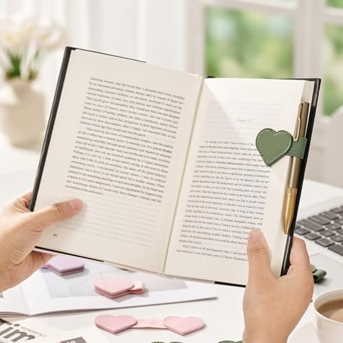 2Pcs Magnetic Leather Bookmarks with Gift Box Heart-Shaped Magnetic Pen Holder Book Marks Clip Gift for Book Lover Readers Cute Bookmark for Women, Green view 2