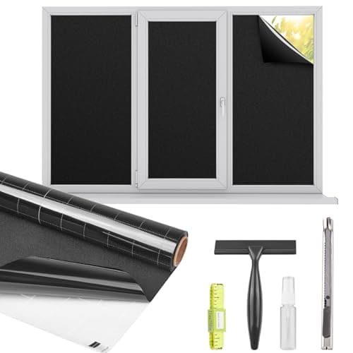 Kromapolis Blackout Window Privacy Film Total Light Blocking Room Darkening Window Covering, Removable Static Cling Frosted Glass Tint, Non-Adhesive, Black 17.5'' x 78.7'' view 1
