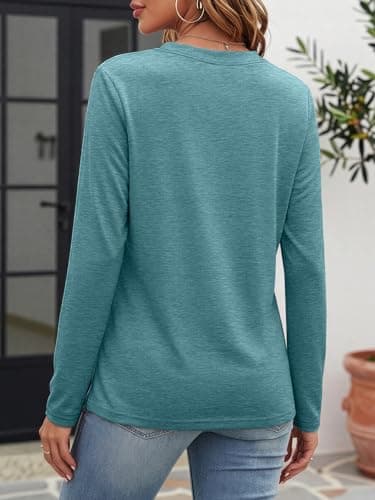 ATHMILE Womens V Neck 3/4 Sleeve T Shirts Spring Summer Tops Tunic Casual Tees Henley Beach Vacation Basic Fashion Clothes view 3