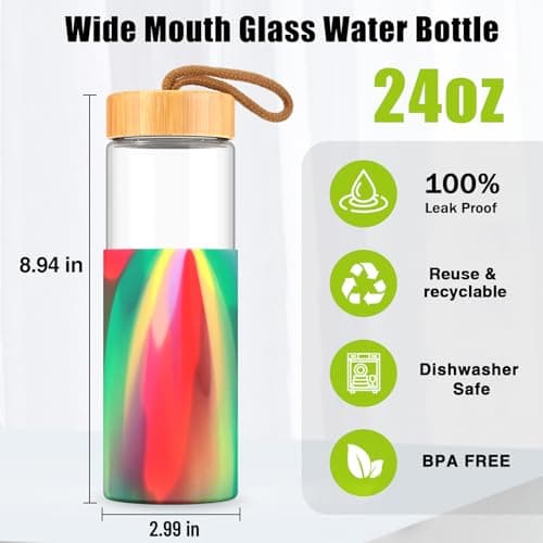 Tronco 24 oz Glass Water Bottles with Lids, Reusable Borosilicate Glass Bottles with Bamboo Lid & Non-Slip Silicone Sleeve for Coffee, Iced Tea, Water, Leak-Proof, BPA-Free – Ideal for Office & Home view 2