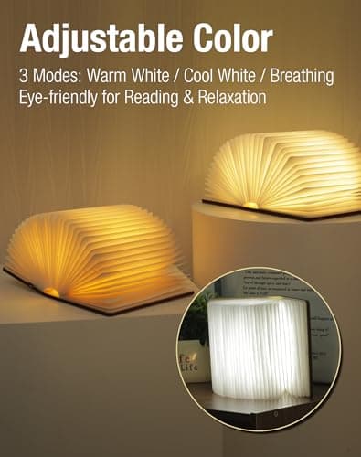 ZBOLE Wooden Book Lamp - Portable Folding LED Book Light for Reading, Unique Gift for Book Lovers, Magnetic Mood Lighting for Home&Library Decor (Maple) view 7