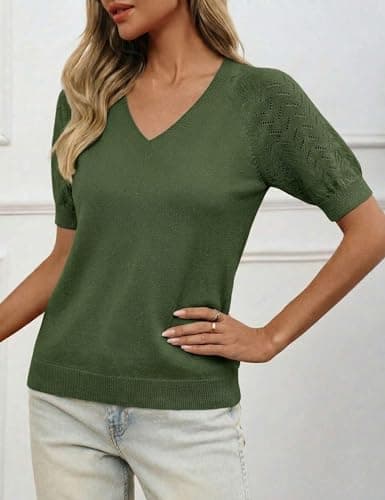 LaGracia Women's Puff Short Sleeve Sweater Spring Summer Tops V Neck Dressy Casual Tops 2026 Trendy view 3