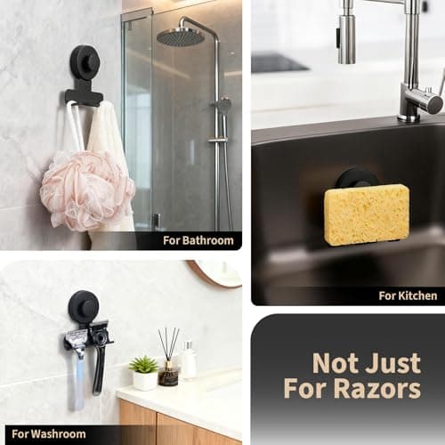 Fenas Suction Cup Razor and Shaver Holder for Shower Wall, Stainless Steel Reusable Suction Hook for Towel and Loofah, Damage-Free Installation (2, Matte Black) view 4