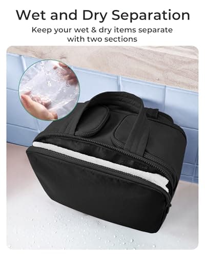 BAGSMART Travel Toiletry Bag, Lightweight Large Wide-open Travel Bag for Women, Puffy Cosmetic Makeup Bag Organizer with Handle for Accessories,Essentials, Toiletries, Black view 4