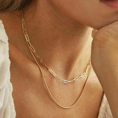 JNZSSWHJJH Gold Chain Necklace for Women - 18K Gold Plated Gold Chain Necklace Layered Herringbone Rope Snake Paperclip Chain Necklaces Dainty Gold Chain Necklace for Women Gold Jewelry Gifts view 4