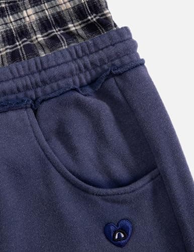 Aelfric Eden Double Waist Washed Baggy Sweatpants Loose Wide Leg Plaid Patchwork Casual Pants with Pockets view 6