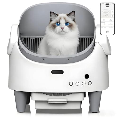 Self Cleaning Litter Box, Open Top Automatic Cat Litter Box with App Control for Multiple Cats, Electric Cat Litters Box Adjustable Entrance Height, Multi-Sensor Safety Protection, 1 Roll Garbage Bags