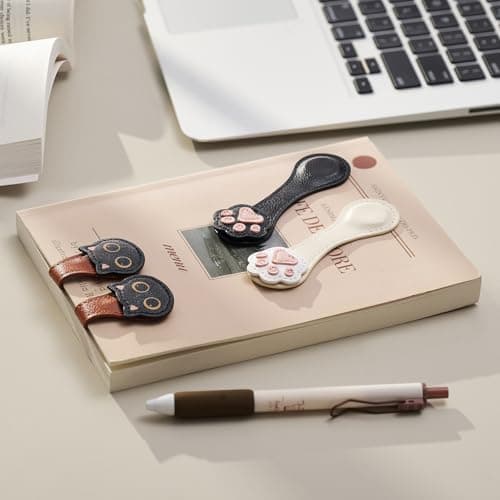 2Pcs Magnetic Leather Bookmarks with Gift Box Magnetic Pen Holder Book Marks Clip Gift for Book Lover Readers Men Women Teachers Students, Paw (White+Black) view 2