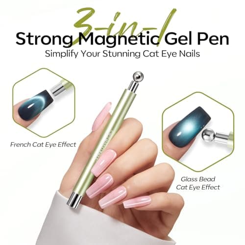 modelones Cat Eye Magnet for Nails, 3-in-1 Silver Cateye Gel Polish Magnet Pen & Heart-Shaped Magnet for Nail Art & Ball &Hole &Lightning Magnet, Multi-Effect Magnets for Nail Art Lovers DIY Salon view 2