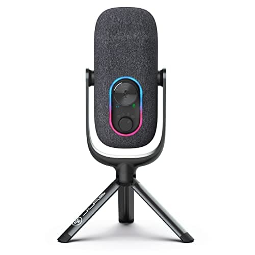 JLab Epic Talk USB Gaming Streaming Microphone, White, USB-C Output, Cardioid, Omni, Stereo, Bi-Directional, 192k Sample Rate, Volume Control, Gain Control, and Quick Mute, 3.5mm AUX, Plug and Play