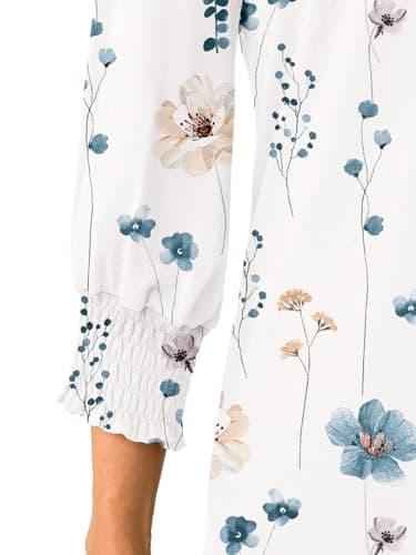 GKBK Womens 3/4 Sleeve Shirts V Neck Dressy Casual Spring Summer Blouses with Smocked Cuffs view 5