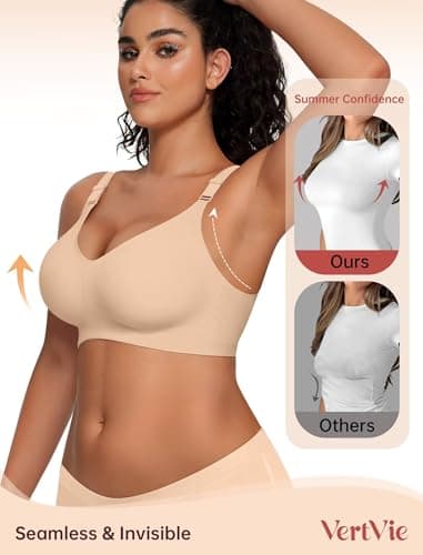 Vertvie Womens Wireless Jelly Bras No Underwire Push Up Seamless Bra Supportive Full Coverage Bralette Regular and Plus Size view 3