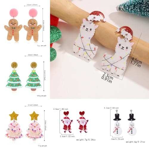 6 Pairs Christmas Earrings for Women, Atarvana Bulk Acrylic Earrings Jewelry Gifts for Women- Santa, Snowman, Reindeer, Gingerbread Man, Sheeps view 5
