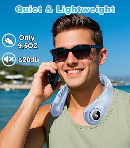 Portable Neck Fan With LED Display, Hands-free 5 Speeds Cooling, Neck Support, Lightweight, Battery Operated, Personal Bladeless Fan Rechargeable, Gift for Women Men, Hot Flashes, Travel, Camping view 4