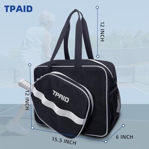 TPAID Pickleball Bag for Women Men, Paddle Tote with Shoes Compartment & Wet Pocket, Multi-Functional Court Bag for 2 Rackets, Balls, Accessories, Gift for Players view 2