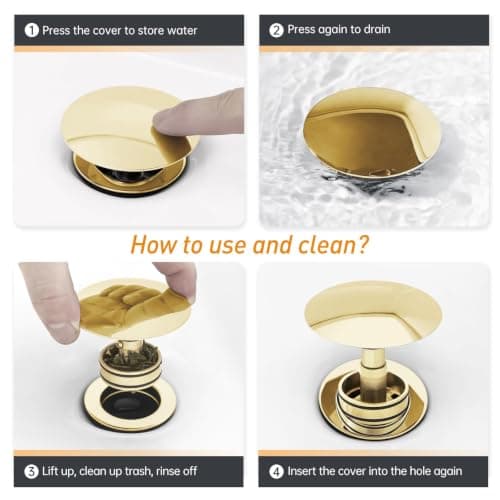 KUZOR Brushed Gold Pop Up Bathroom Sink Drain with Overflow, 1 Pack | Bathroom sink stopper fits 1-5/8 to 2 in drain holes; 304 stainless steel for vanity and vessel sink drain view 2