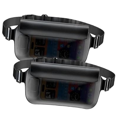 UOEPOWA Waterproof Waist Bag, Passport Wallet Tote, IPX8 Waterproof Rating, Underwater-Use Phone Pouch, TUP Dry Bag, Ideal for Diving, Swimming, Kayaking (2-Pack Set in Black)